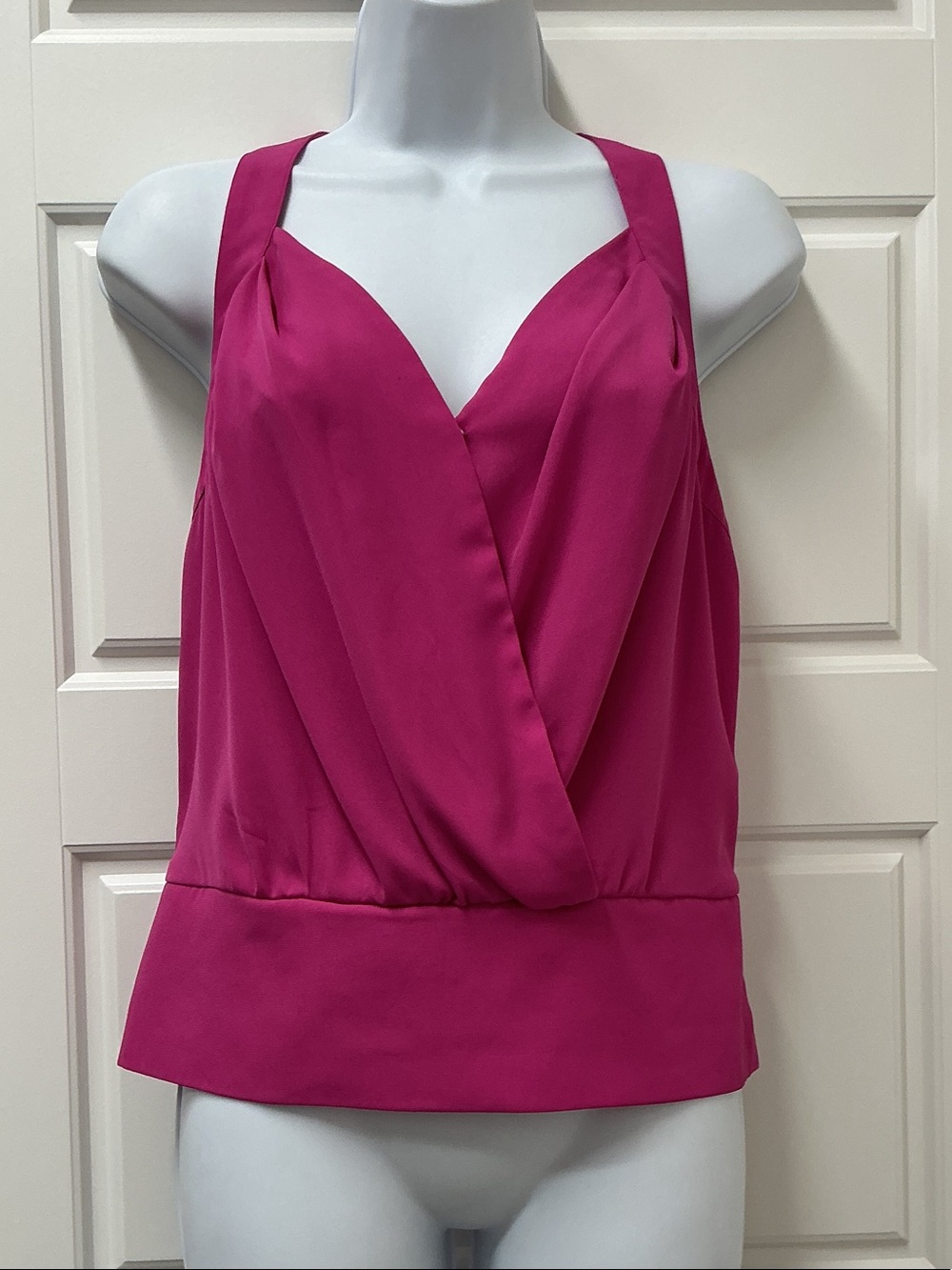 New York & Company Magenta Surplice Sleeveless Blouse